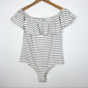 J.Crew; Striped Ruffle Bodysuit